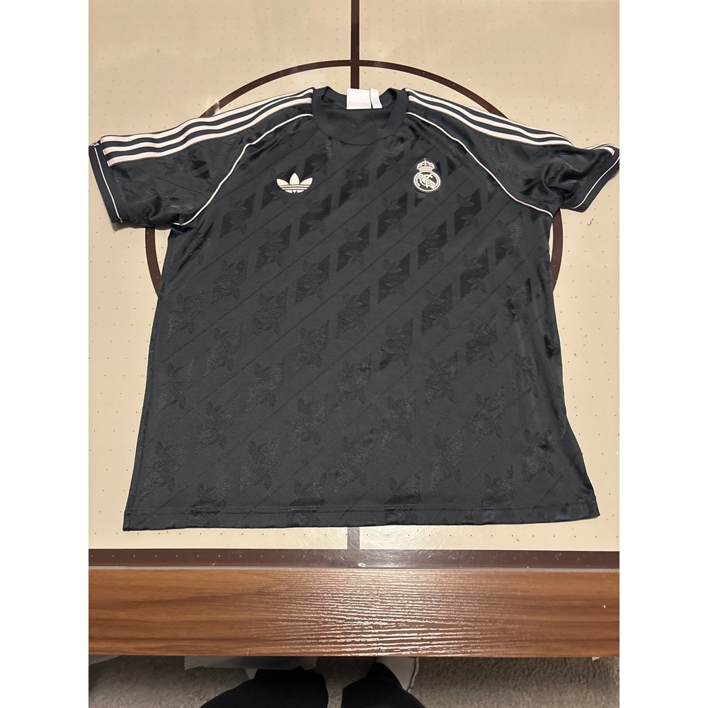 Adidas Originals Real Madrid Jersey Black Trefoil Jacquard Shirt Mens Large